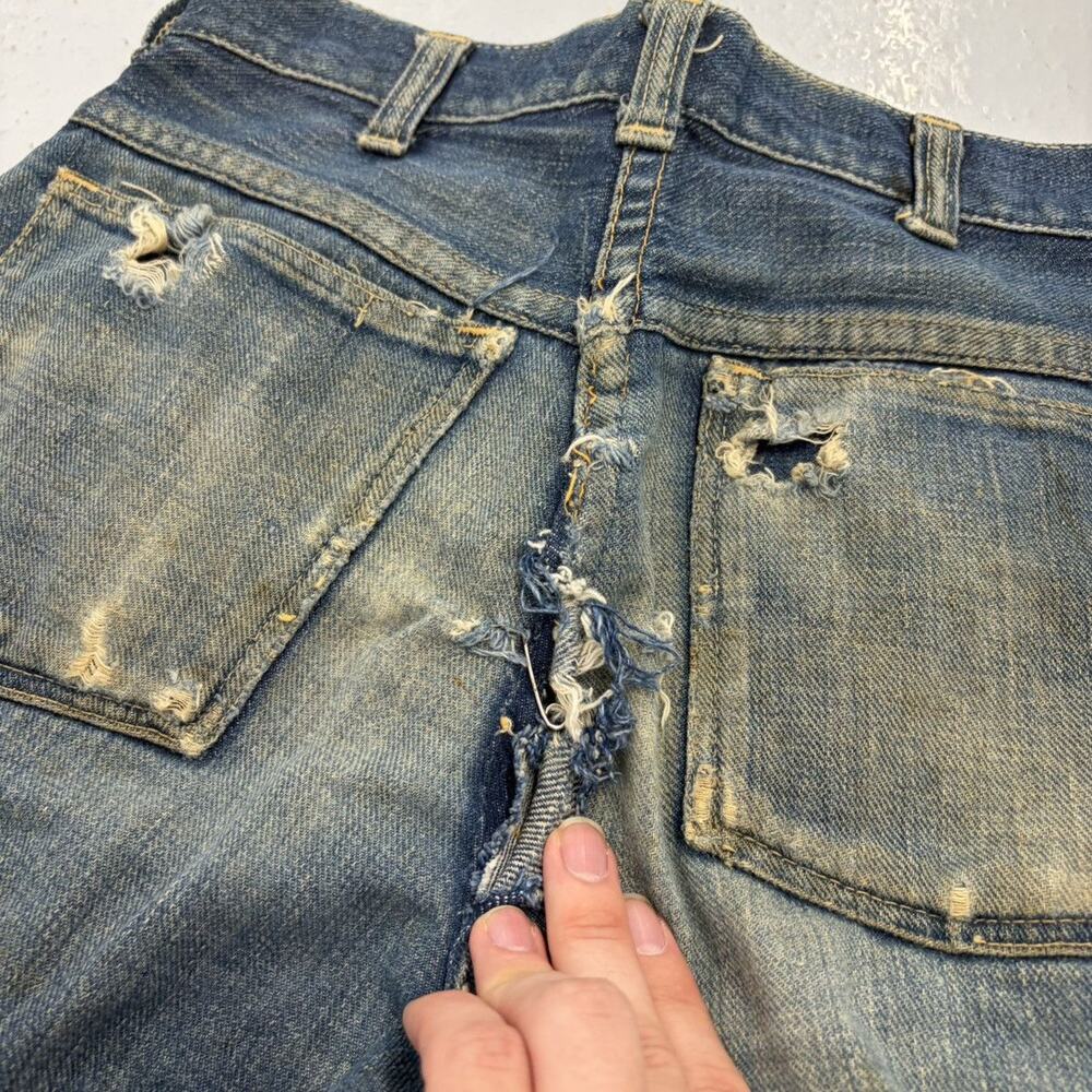 Vintage 50s Blue Distressed Workwear Jeans 24x23 - Picture 4 of 4